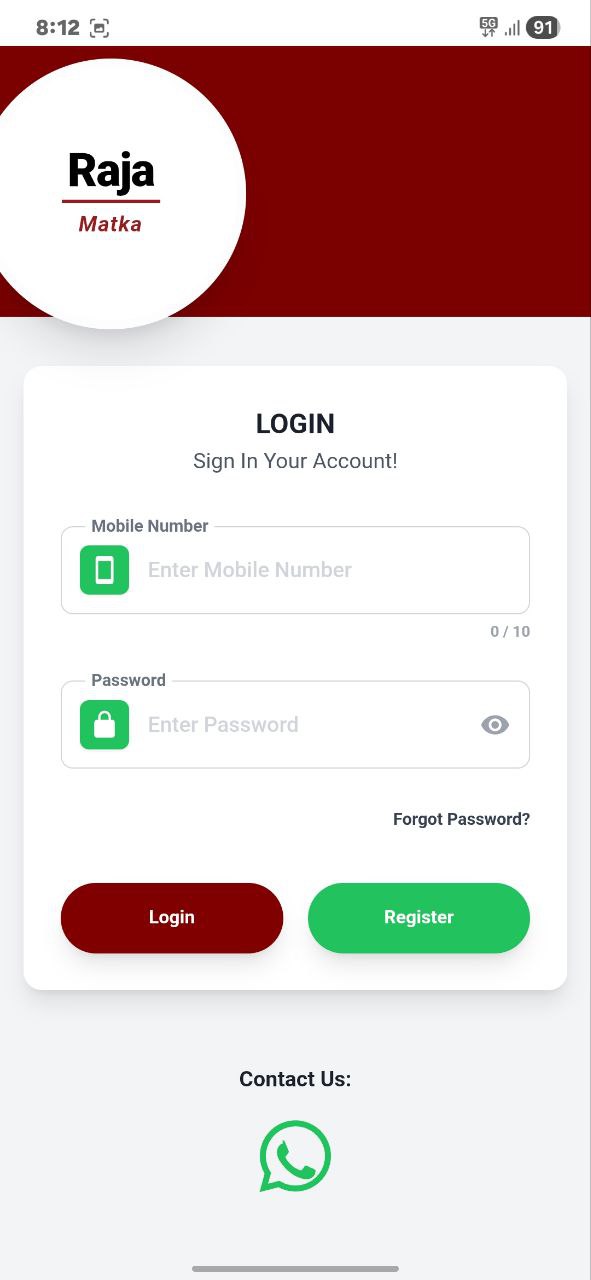 Raja Matka Login Screen